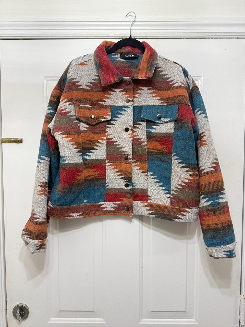 Blue B Collection Aztec Southwest Crop Jacket Shacket Rust Teal Size L